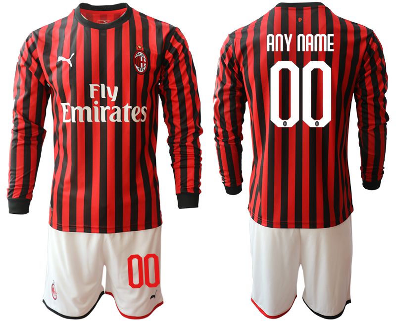 Men 2019-2020 club AC milan home long sleeve customized red Soccer Jerseys